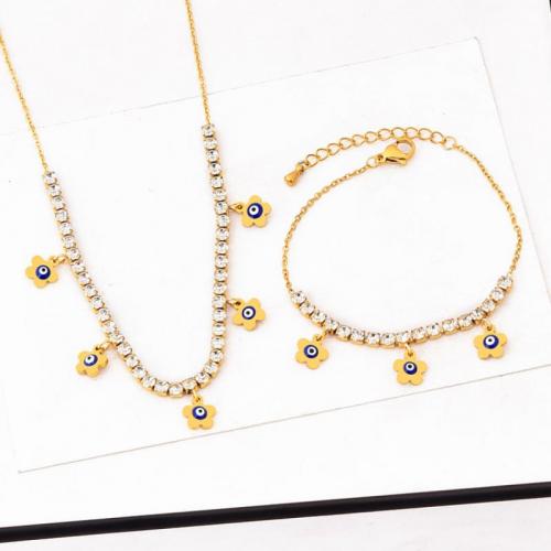 Evil Eye Jewelry Set Titanium Steel 18K gold plated & micro pave cubic zirconia & for woman & enamel golden Sold By PC