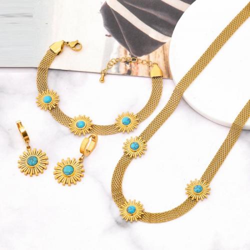 Jewelry Sets Titanium Steel with turquoise Butterfly Vacuum Ion Plating fashion jewelry & for woman golden Sold By PC