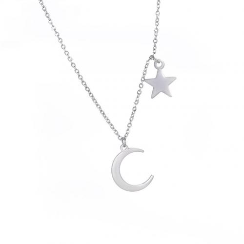 Stainless Steel Jewelry Necklace, 304 Stainless Steel, with 5cm extender chain, Moon and Star, fashion jewelry & for woman, original color, moon 14.7*19.5mm,pendant 11.6*14.7mm, Sold Per Approx 45 cm Strand