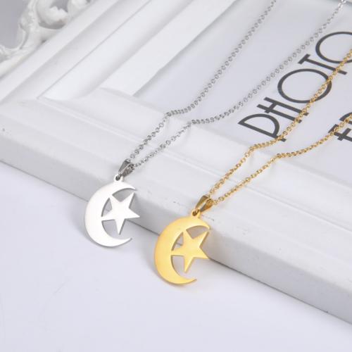 Stainless Steel Jewelry Necklace, 304 Stainless Steel, with 5cm extender chain, Moon and Star, Vacuum Ion Plating, fashion jewelry & for woman, more colors for choice, 20x24.30mm, Length:Approx 45 cm, Sold By PC