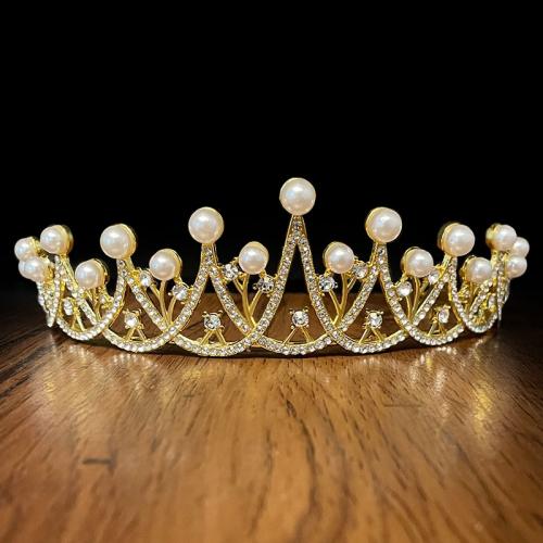 Bridal Tiaras Zinc Alloy with Plastic Pearl gold color plated fashion jewelry & for children & with rhinestone golden nickel lead & cadmium free Diameter 160mm height 45mm Sold By PC