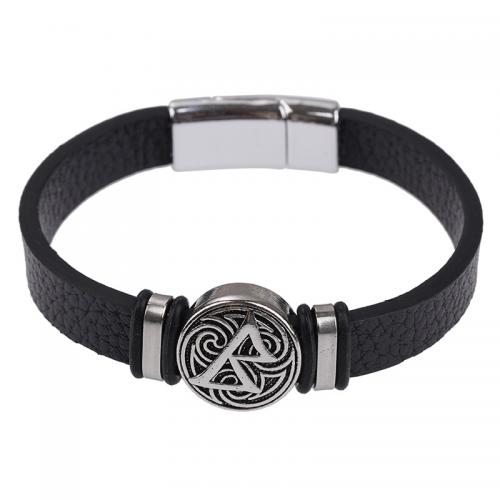 PU Leather Cord Bracelets with 304 Stainless Steel & Zinc Alloy fashion jewelry & for man Length Approx 21 cm Sold By PC