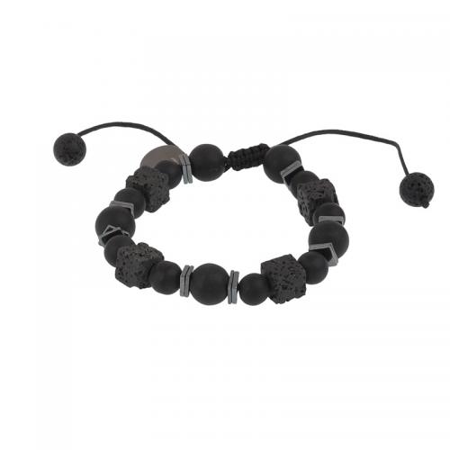 Gemstone Bracelets Lava with Knot Cord & Glass Beads & Hematite with 7cm*2 extender chain fashion jewelry & adjustable & for man black Length Approx 16.5 cm Sold By PC