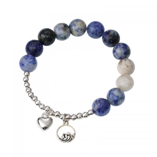 Gemstone Bracelets, Natural Stone, with Tibetan Style, Heart, silver color plated, fashion jewelry & Unisex, more colors for choice, bead 10mm, Length:Approx 18 cm, Sold By PC