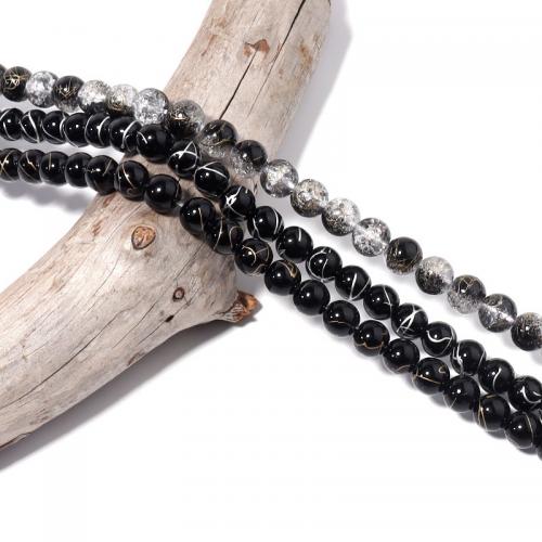 Fashion Glass Beads Round DIY  black Sold By Strand