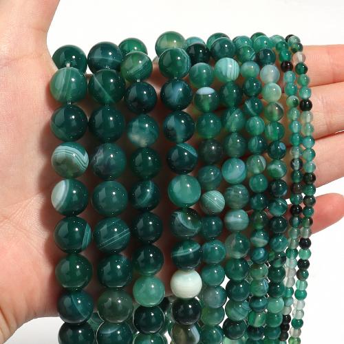 Natürliche Streifen Achat Perlen, rund, DIY & verschiedene Größen vorhanden, grün, verkauft per ca. 38 cm Strang