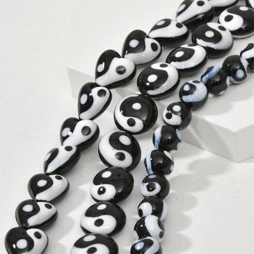 Perles murano faites à la main , chalumeau, Rond, DIY & normes différentes pour le choix, blanc et noir, Vendu par PC