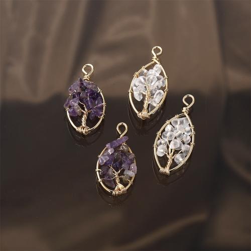 Quartz Gemstone Pendants with brass wire Oval DIY Sold By PC