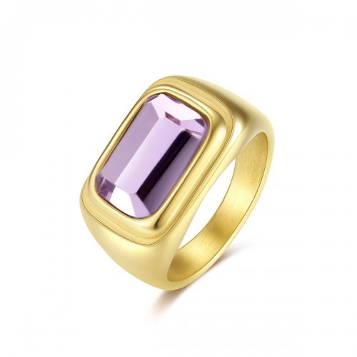 Anillo de dedo de Titantium Acero, Partículas de acero, Joyería & diverso tamaño para la opción & para mujer & con diamantes de imitación, dorado, libre de níquel, plomo & cadmio, Wide:11.9mm, Vendido por UD