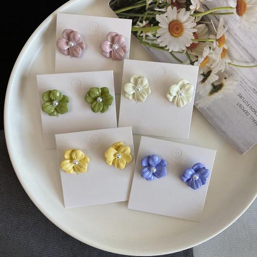 Resin Earring, with Plastic Pearl & Brass, Flower, fashion jewelry & for woman, more colors for choice, nickel, lead & cadmium free, 20mm, Sold By Pair