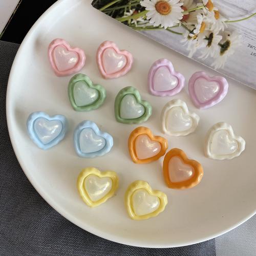 Brass Stud Earring, Acrylic, with Brass, Heart, fashion jewelry & for woman, more colors for choice, 26mm, Sold By Pair