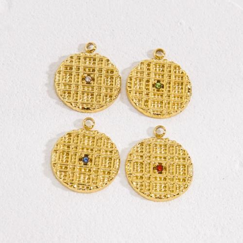 Stainless Steel Pendants, 304 Stainless Steel, Round, 14K gold plated, DIY & with rhinestone, more colors for choice, nickel, lead & cadmium free, 16x16mm, Hole:Approx 2.5mm, Approx 5PCs/Bag, Sold By Bag