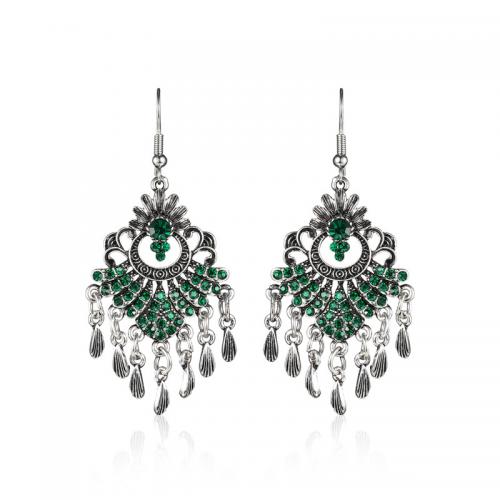 Zinc Alloy Drop Earrings plated vintage & for woman & with rhinestone nickel lead & cadmium free Sold By Pair