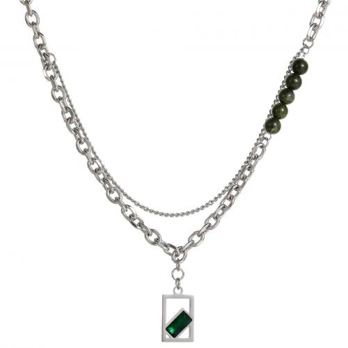 Titanstahl Halskette, mit Glas, mit Verlängerungskettchen von 5CM, poliert, Micro pave Zirkonia & für den Menschen, originale Farbe, Länge:ca. 49 cm, verkauft von PC