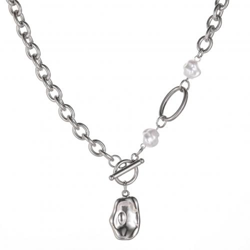 Titanstahl Halskette, mit Kunststoff Perlen, handgemacht, unisex, originale Farbe, Länge:ca. 55 cm, verkauft von PC