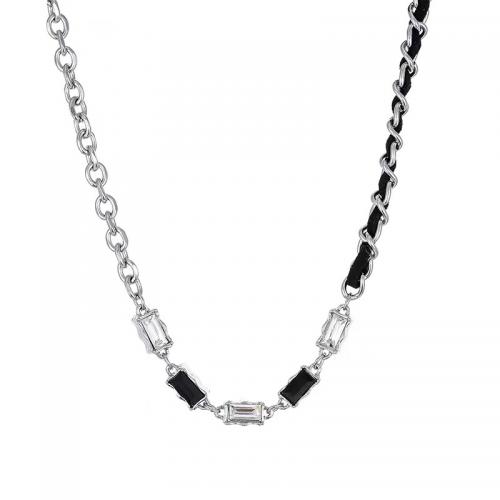Titanium Steel Necklace, with Velveteen, with 5CM extender chain, polished, Unisex & micro pave cubic zirconia, original color, Length:Approx 50 cm, Sold By PC