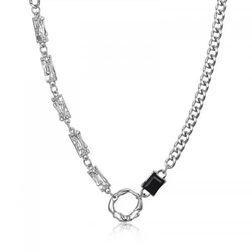 Titanium Steel Necklace, with 5CM extender chain, polished, Unisex & micro pave cubic zirconia, original color, Length:Approx 50 cm, Sold By PC