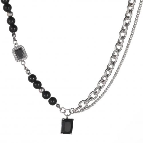 Titanstahl Halskette, mit Glasperlen, mit Verlängerungskettchen von 5CM, handgemacht, unisex & Micro pave Zirkonia, originale Farbe, Länge:ca. 50 cm, verkauft von PC