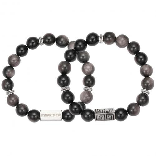 Bracelet d'acier titane, avec Argent-Obsidienne, fait à la main, unisexe & styles différents pour le choix, noire, Longueur:Environ 20 cm, Vendu par PC