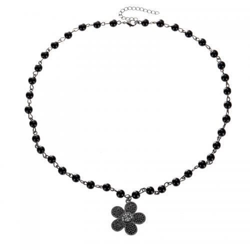 Titanstahl Halskette, mit Kunststoff Perlen, mit Verlängerungskettchen von 8CM, Blütenblätter, plattiert, unisex & Micro pave Zirkonia, keine, Länge:ca. 47 cm, verkauft von PC