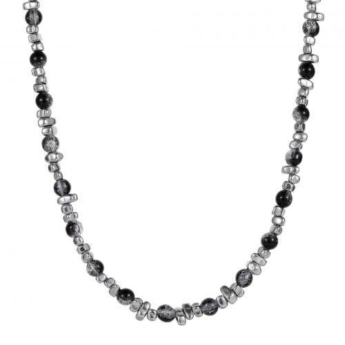 Titanium Steel Necklace, with Cats Eye & Hematite & Glass, with 5CM extender chain, polished, Unisex, more colors for choice, Length:Approx 45 cm, Sold By PC