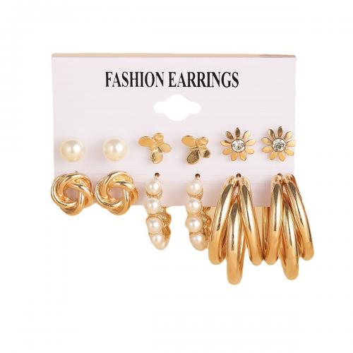 Zinklegierung Ohrring-Set, mit Kunststoff Perlen & Acryl, plattiert, verschiedene Stile für Wahl & für Frau & Emaille & mit Strass, earring length 10-50mm, verkauft von setzen