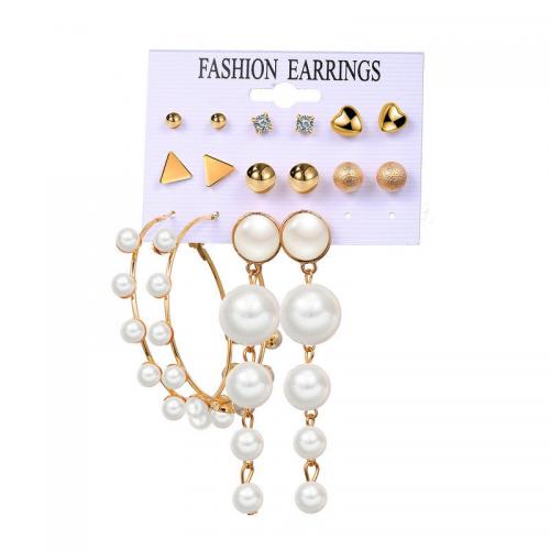 Zinc Alloy Earring Set with Plastic Pearl & Acrylic plated & for woman & with rhinestone earring length  5-80mm Sold By Set