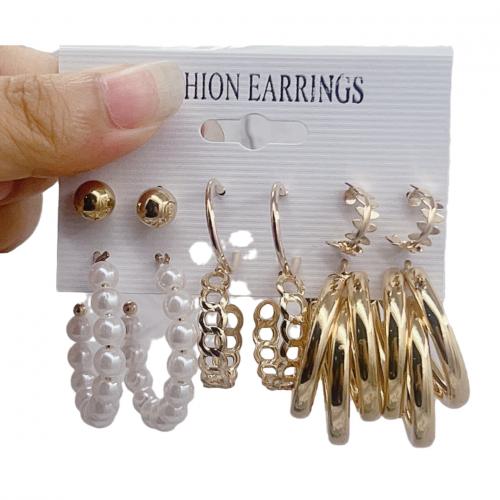 Zinklegierung Ohrring-Set, mit Kunststoff Perlen & Acryl, plattiert, verschiedene Stile für Wahl & für Frau & Emaille & mit Strass, earring length 10-60mm, verkauft von setzen