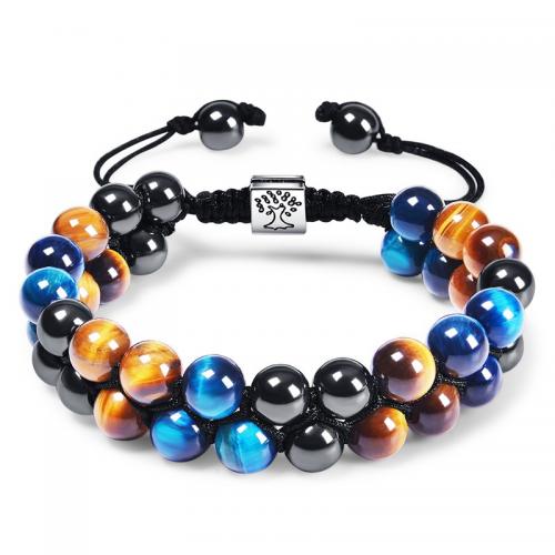 oeil de tigre bracelet, avec Onyx & cordon de polyester & Hématite, Double couche & unisexe & réglable, plus de couleurs à choisir, Longueur:Environ 7.5-11.8 pouce, Vendu par PC