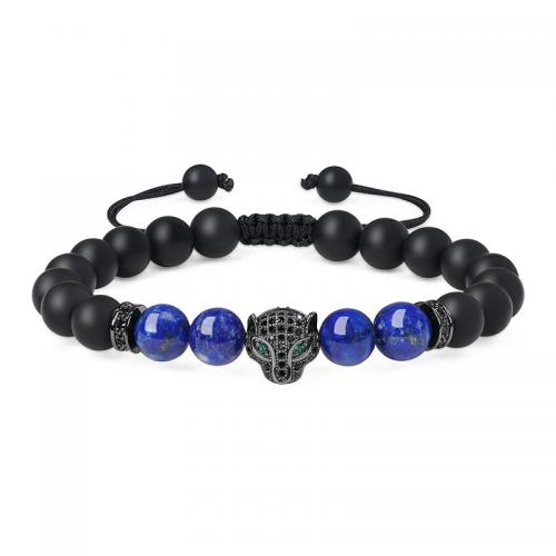 Abrazine Stone Bracelet, with Lapis Lazuli & Malachite & Tibetan Style, Leopard, handmade, different materials for choice & Unisex & adjustable & micro pave cubic zirconia, Length:Approx 7-11.8 Inch, Sold By PC