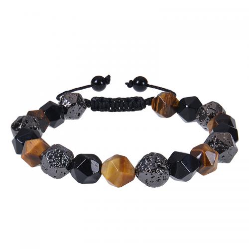 Tiger Eye Bracelet with Obsidian & Hematite Geometrical Pattern handmade Unisex & faceted Length Approx 7-11.5 Inch Sold By PC