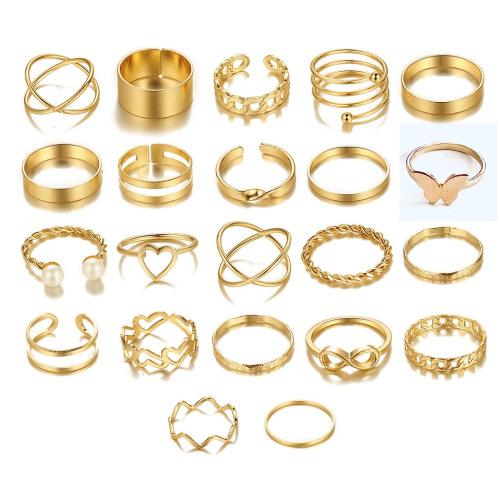 Zinc Alloy ring Set, med Plastic Pearl, forgyldt, forskellige stilarter for valg & for kvinde & emalje & med rhinestone, Størrelse:5-9, Solgt af sæt