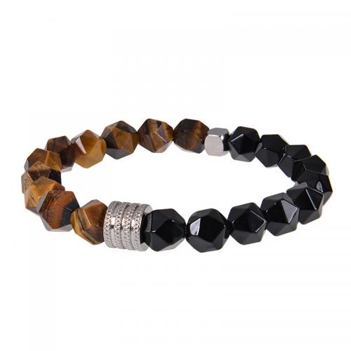 Obsidian Bracelet, with Gemstone & Stainless Steel, Geometrical Pattern, handmade, different materials for choice & Unisex & faceted, Length:Approx 7-8.5 Inch, Sold By PC