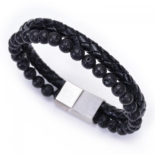 Natural Stone Bracelet, with Leather & 304 Stainless Steel, handmade, Double Layer & Unisex & different styles for choice, Length:Approx 7-8.5 Inch, Sold By PC