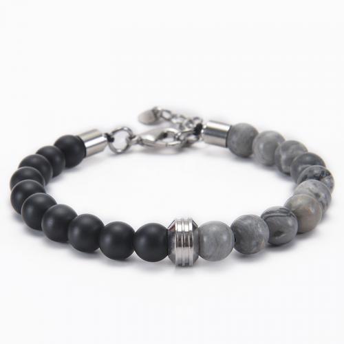 Gemstone Bracelet with 304 Stainless Steel Round handmade & Unisex Length Approx 6.6-8.5 Inch Sold By PC