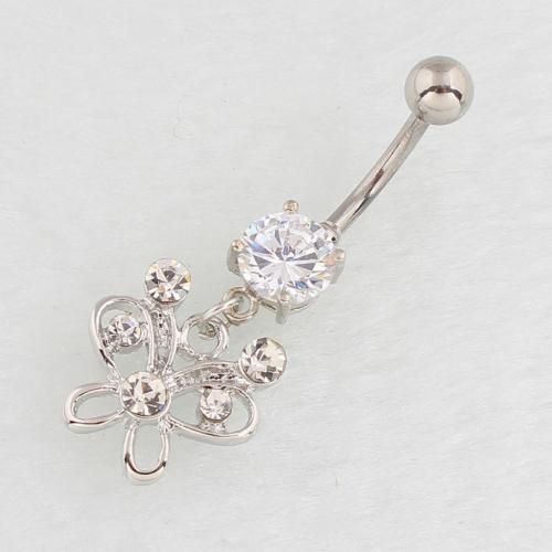 Stainless Steel Belly Ring 316 Stainless Steel with Zinc Alloy Butterfly silver color plated fashion jewelry & for woman & with rhinestone & hollow Sold By PC