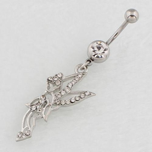 Stainless Steel Belly Ring 316 Stainless Steel with Zinc Alloy silver color plated fashion jewelry & for woman & with rhinestone & hollow clear Sold By PC