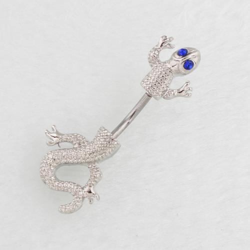 Stainless Steel Belly Ring 316 Stainless Steel with Zinc Alloy Gecko silver color plated fashion jewelry & for woman & with rhinestone Sold By PC