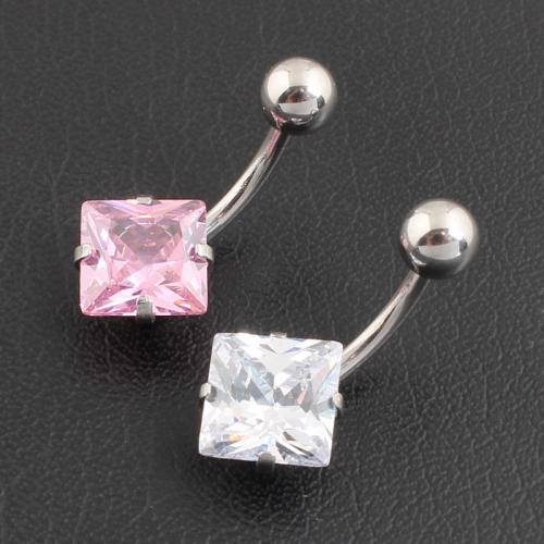 Stainless Steel Belly Ring, 316 Stainless Steel, with Cubic Zirconia & Tibetan Style, Rhombus, silver color plated, fashion jewelry & for woman, more colors for choice, Sold By PC