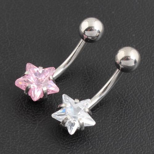 Stainless Steel Belly Ring, 316 Stainless Steel, with Cubic Zirconia & Tibetan Style, Star, silver color plated, fashion jewelry & for woman, more colors for choice, Sold By PC