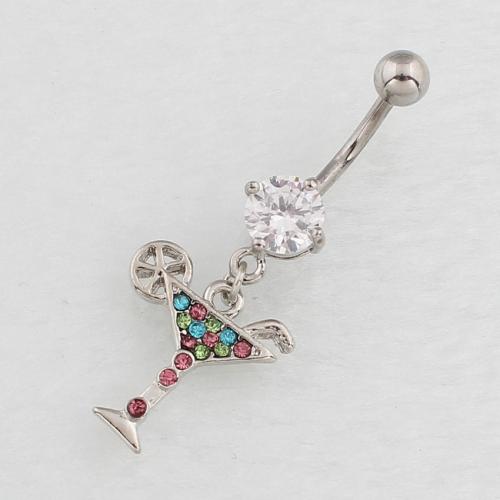 Stainless Steel Belly Ring 316 Stainless Steel with Zinc Alloy Cup silver color plated fashion jewelry & for woman & with rhinestone mixed colors Sold By PC