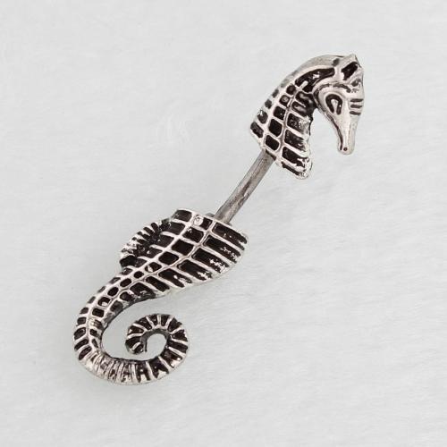Stainless Steel Belly Ring, 316 Stainless Steel, with Tibetan Style, Seahorse, antique silver color plated, fashion jewelry & for woman & blacken, Sold By PC