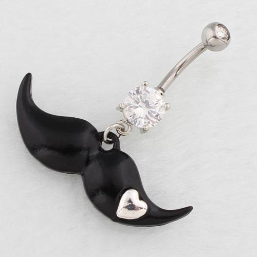 Stainless Steel Belly Ring 316 Stainless Steel with Cubic Zirconia & Zinc Alloy silver color plated fashion jewelry & for woman & enamel Sold By PC