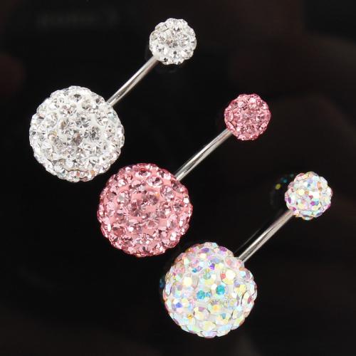 Stainless Steel Belly Ring, 316 Stainless Steel, with Czech Rhinestone & Rhinestone Clay Pave & Tibetan Style, Round, fashion jewelry & for woman, more colors for choice, Sold By PC