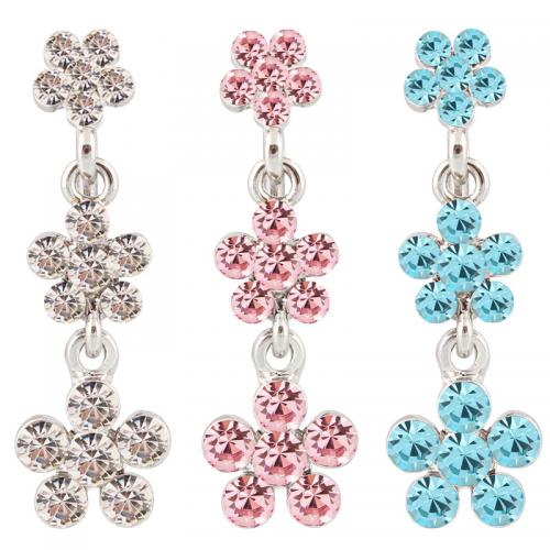 Stainless Steel Belly Ring, 316 Stainless Steel, with Tibetan Style, Flower, silver color plated, fashion jewelry & for woman & with rhinestone, more colors for choice, Sold By PC