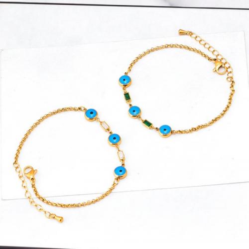 Pulseira de aço titânio, Partículas de aço, with 4.5cm extender chain, joias de moda & para mulher & com strass, dourado, comprimento Aprox 17 cm, vendido por PC