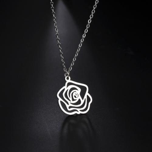 Stainless Steel Jewelry Necklace 304 Stainless Steel with 5cm extender chain Rose fashion jewelry & for woman & hollow original color Sold Per Approx 45 cm Strand