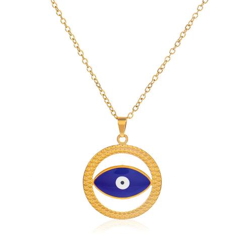Evil Eye Smycken Collier, 304 rostfritt stål, med 5cm extender kedja, mode smycken & för kvinna & emalj, gyllene, 25mm, Såld Per Ca 45 cm Strand