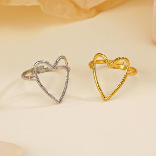 Stainless Steel Finger Ring 304 Stainless Steel Heart Vacuum Ion Plating fashion jewelry & for woman inner diameter 17mm Sold By PC