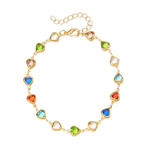 Tibetan Style Anklet, with 5cm extender chain, Heart, plated, fashion jewelry & for woman & with rhinestone, more colors for choice, nickel, lead & cadmium free, Length:21 cm, Sold By PC